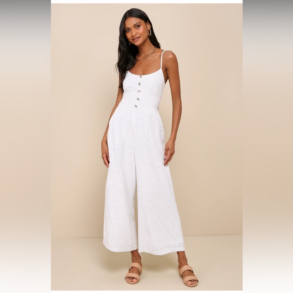 Elegant White Striped Jumpsuit
